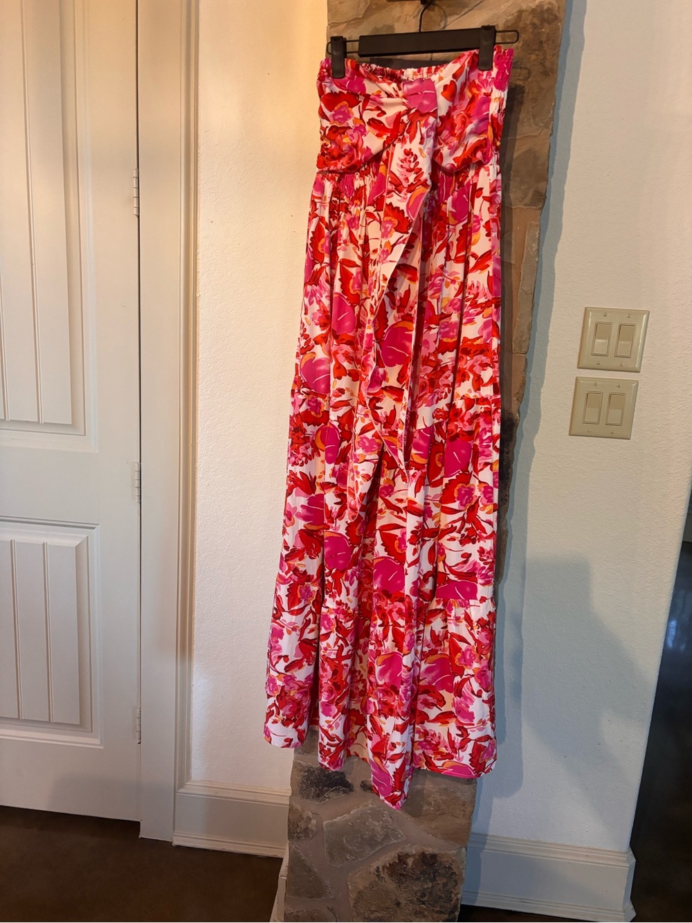 Boutique strapless maxi pink floral dress